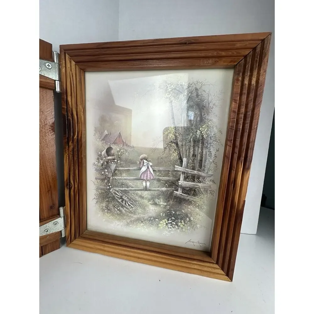 Andres Orpinas Hand Signed Framed Girl at Barn Country Scenes on 12” Wood Clock